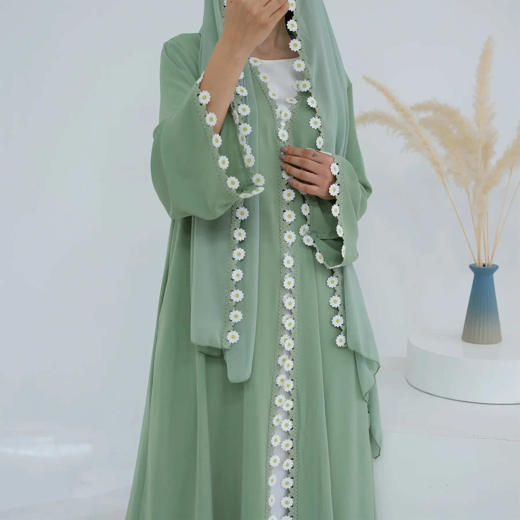 Embroidery Kebaya - Kwiatowe abaje Dubaj Turcja Kaftan Sukienka