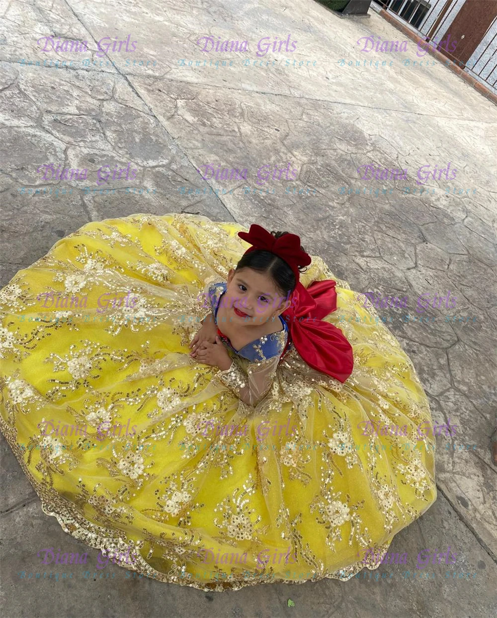 Embroidery Yellow Dress - Wysokiej jakości, urocza, żółta tiulowa, puszysta